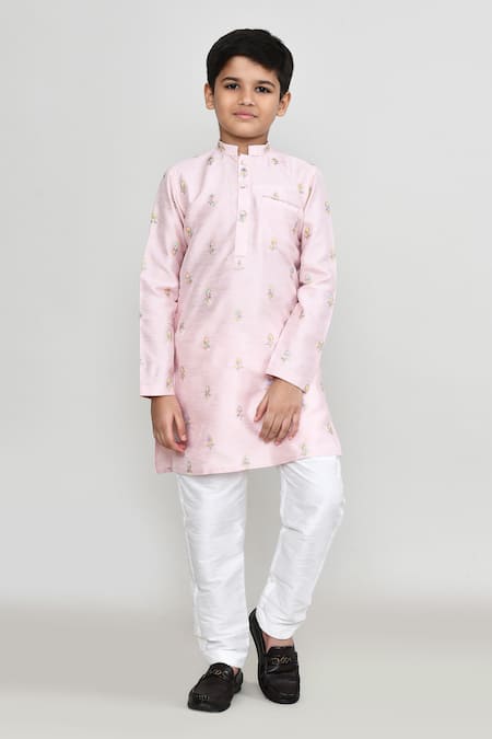 Buy_Petite Pomme_Pink Silk, Shantoon Sequins, Embroidery Thread Kurta With Pant _Online_at_Aza_Fashions