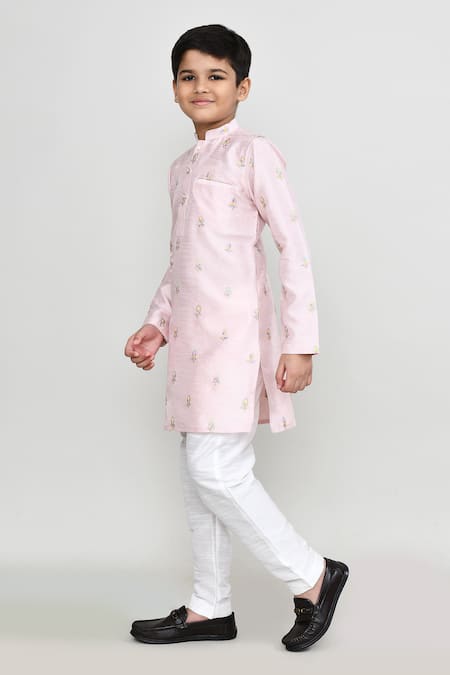 Shop_Petite Pomme_Pink Silk, Shantoon Sequins, Embroidery Thread Kurta With Pant _Online_at_Aza_Fashions