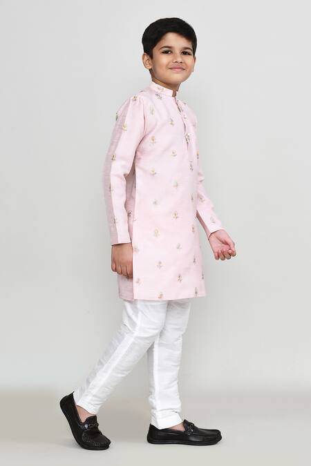 Petite Pomme_Pink Silk, Shantoon Sequins, Embroidery Thread Kurta With Pant _at_Aza_Fashions