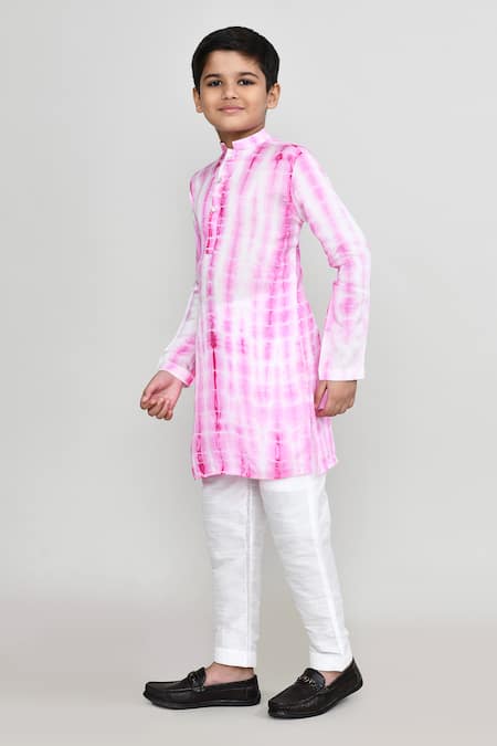 Petite Pomme_Pink Muslin, Silk Ombre Kurta With Pant _at_Aza_Fashions