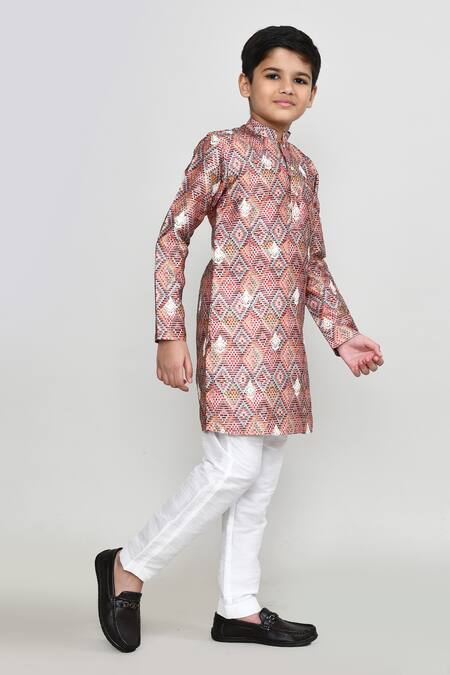 Buy_Petite Pomme_Red Cotton Satin, Cotton, Shantoon Geometric Thread Work Kurta And Pant Set 