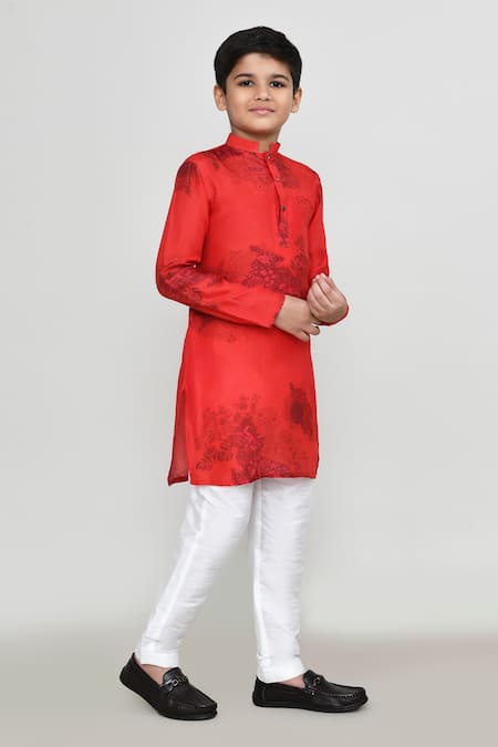 Shop_Petite Pomme_Red Shantoon Tie And Dye Kurta & Pant Set _Online_at_Aza_Fashions