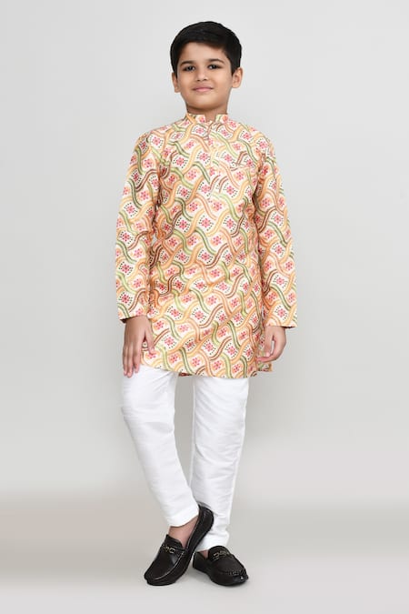 Buy_Petite Pomme_Orange Silk, Shantoon Floral Print Kurta Set _Online_at_Aza_Fashions