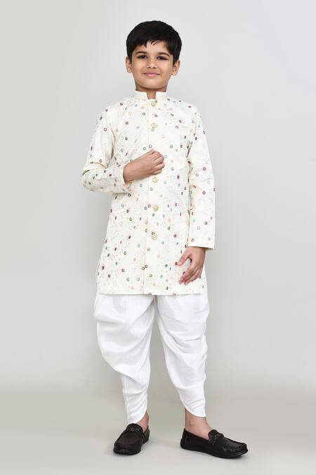 Buy_Petite Pomme_Cream Cotton, Silk Embroidery Thread Work Kurta And Patiala Pant Set _Online_at_Aza_Fashions
