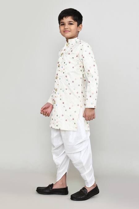 Shop_Petite Pomme_Cream Cotton, Silk Embroidery Thread Work Kurta And Patiala Pant Set _Online_at_Aza_Fashions