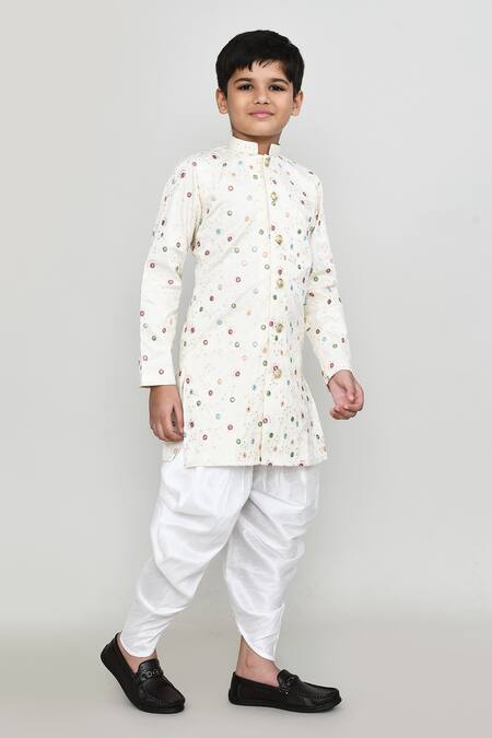 Petite Pomme_Cream Cotton, Silk Embroidery Thread Work Kurta And Patiala Pant Set _at_Aza_Fashions