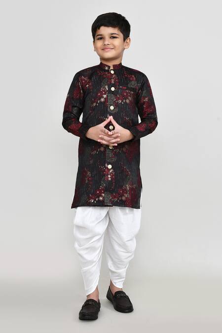 Buy_Petite Pomme_Black Jacquard, Silk Kurta And Patiala Pant Set _Online_at_Aza_Fashions