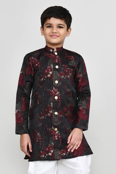 Buy_Petite Pomme_Black Jacquard, Silk Kurta And Patiala Pant Set 