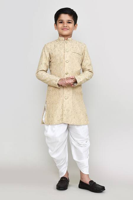 Buy_Petite Pomme_Gold Silk Zari, Embroidery Jari Work Kurta And Dhoti Pant Set _Online_at_Aza_Fashions