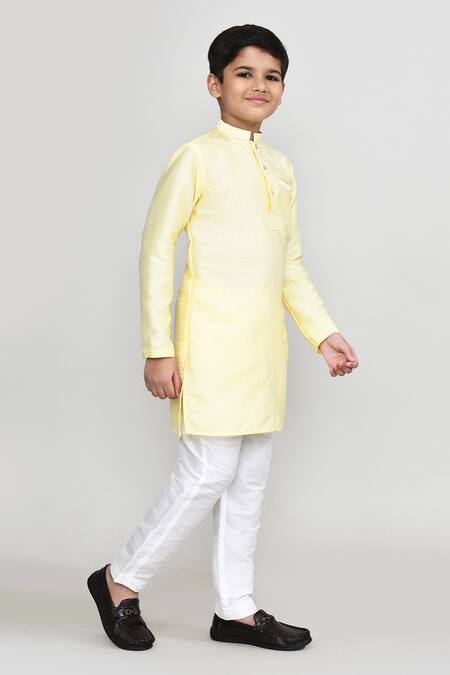 Buy_Petite Pomme_Yellow Silk Textured Kurta And Pant Set _Online_at_Aza_Fashions