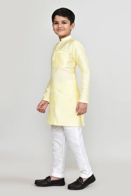 Shop_Petite Pomme_Yellow Silk Textured Kurta And Pant Set _Online_at_Aza_Fashions