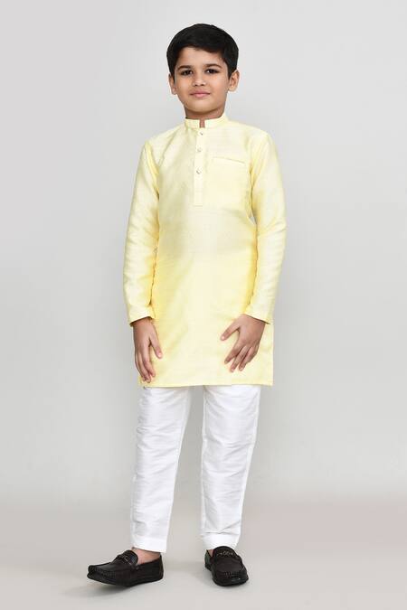 Petite Pomme_Yellow Silk Textured Kurta And Pant Set _at_Aza_Fashions