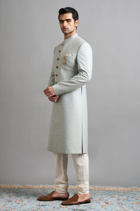 Shop_Gargee Designers_Green Jacquard Reyansh Sherwani Set _Online_at_Aza_Fashions