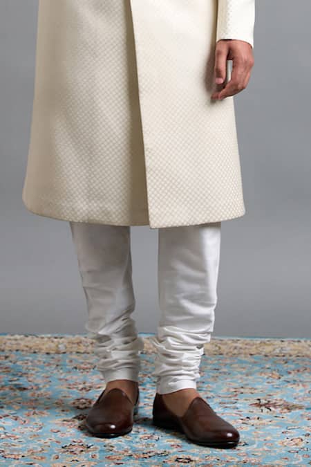 Gargee Designers_Ivory Jacquard Vihaan Cream Sherwani Set _Online_at_Aza_Fashions