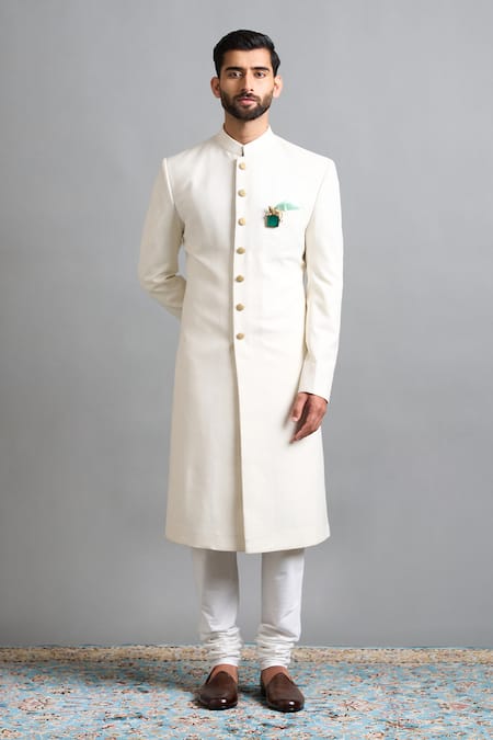 Buy_Gargee Designers_Off White Jacquard Arjun Ivory Sherwani Set _Online_at_Aza_Fashions