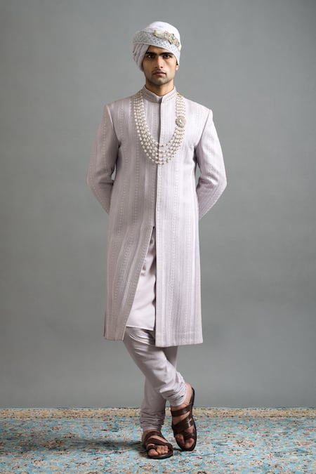 Gargee Designers_Lavender Chanderi Embroidery, Sequins Kiaan Sherwani Set _Online_at_Aza_Fashions