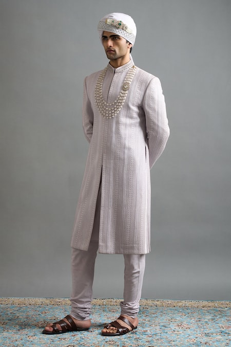 Shop_Gargee Designers_Lavender Chanderi Embroidery, Sequins Kiaan Sherwani Set _Online_at_Aza_Fashions