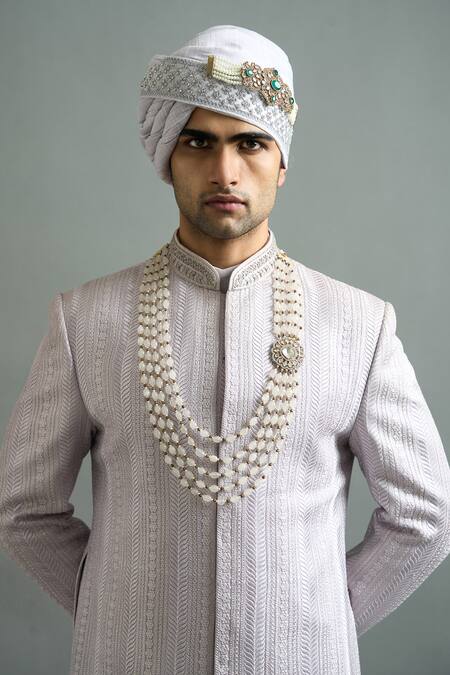 Gargee Designers_Lavender Chanderi Embroidery, Sequins Kiaan Sherwani Set _at_Aza_Fashions