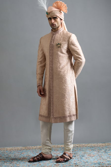 Buy Gargee Designers Peach Cotton, Silk Embroidery, Stones Raghav Sherwani Set Online at Aza Fashions Buy_Gargee Designers_Peach Cotton, Silk Embroidery, Stones Raghav Sherwani Set _Online_at_Aza_Fashions