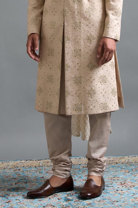 Shop Gargee Designers Beige Silk, Cotton Embroidery Vivaan Ivory Sherwani Set Online at Aza Fashions Shop_Gargee Designers_Beige Silk, Cotton Embroidery Vivaan Ivory Sherwani Set _Online_at_Aza_Fashions