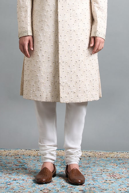 Buy Gargee Designers Ivory Chanderi Embroidery, Stones, Beads Aaryan Sherwani Set Online at Aza Fashions Buy_Gargee Designers_Ivory Chanderi Embroidery, Stones, Beads Aaryan Sherwani Set _Online_at_Aza_Fashions
