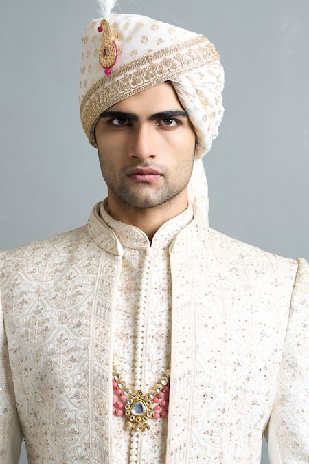 Shop Gargee Designers Ivory Dupion Embroidery Shaan Sherwani Set Online at Aza Fashions Shop_Gargee Designers_Ivory Dupion Embroidery Shaan Sherwani Set _Online_at_Aza_Fashions