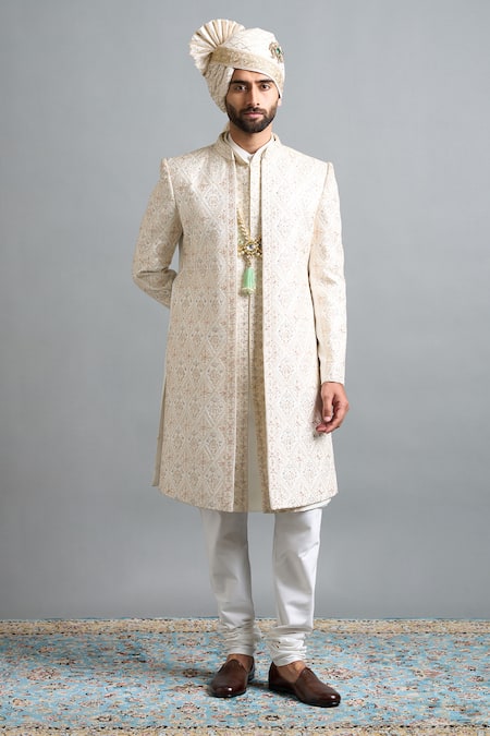 Gargee Designers Ivory Dupion Embroidery Devansh Sherwani Set at Aza Fashions Gargee Designers_Ivory Dupion Embroidery Devansh Sherwani Set _at_Aza_Fashions