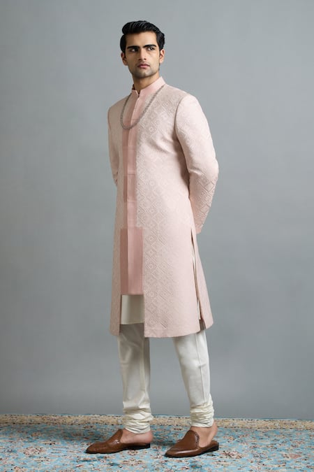 Buy Gargee Designers Blush Jacquard Aarush Pink Sherwani Set Online at Aza Fashions Buy_Gargee Designers_Blush Jacquard Aarush Pink Sherwani Set _Online_at_Aza_Fashions