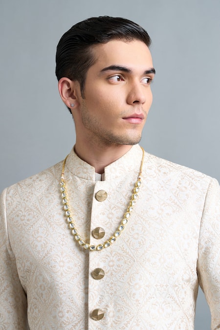 Buy Gargee Designers Ivory Chanderi Embroidery, Metallic Thread Kunal Sherwani Set Online at Aza Fashions Buy_Gargee Designers_Ivory Chanderi Embroidery, Metallic Thread Kunal Sherwani Set _Online_at_Aza_Fashions