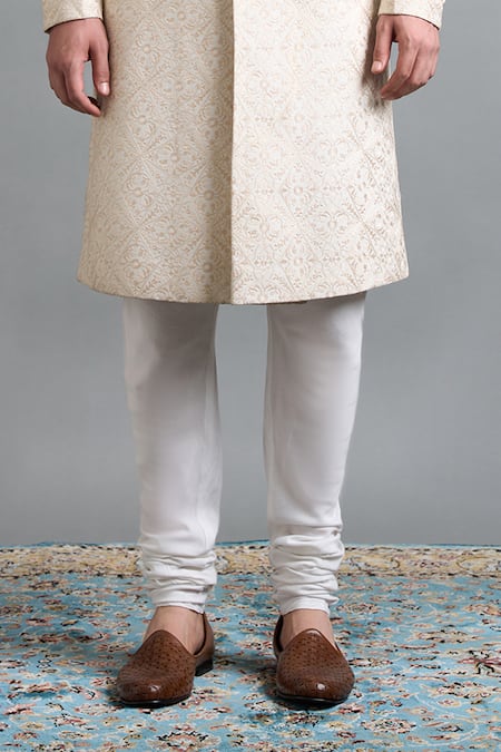 Shop Gargee Designers Ivory Chanderi Embroidery, Metallic Thread Kunal Sherwani Set Online at Aza Fashions Shop_Gargee Designers_Ivory Chanderi Embroidery, Metallic Thread Kunal Sherwani Set _Online_at_Aza_Fashions