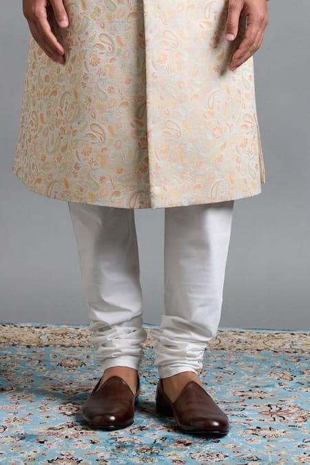 Shop Gargee Designers Ivory Jacquard Brooches Ishir Paisley Sherwani Set Online at Aza Fashions Shop_Gargee Designers_Ivory Jacquard Brooches Ishir Paisley Sherwani Set _Online_at_Aza_Fashions