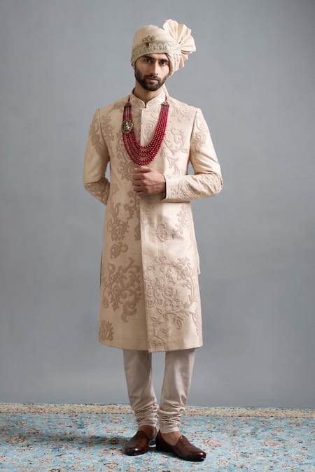 Gargee Designers Beige Silk Embroidery, Beads Yuvraj Sherwani Set Online at Aza Fashions Gargee Designers_Beige Silk Embroidery, Beads Yuvraj Sherwani Set _Online_at_Aza_Fashions
