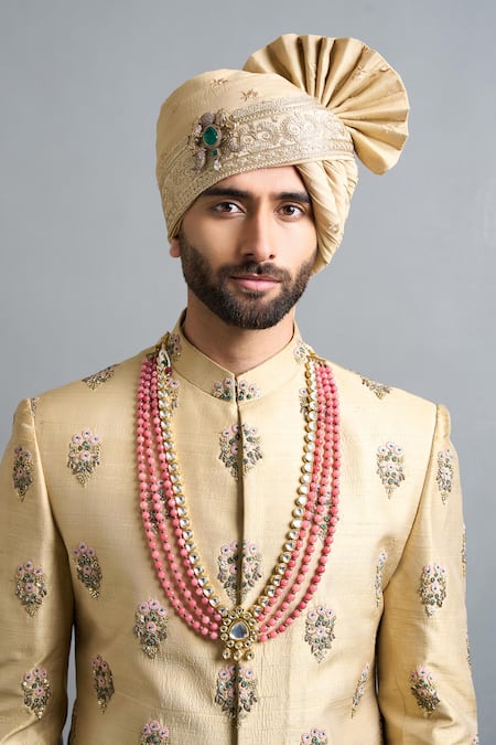 Buy_Gargee Designers_Gold Silk Embroidery Samar Sherwani Set _Online_at_Aza_Fashions