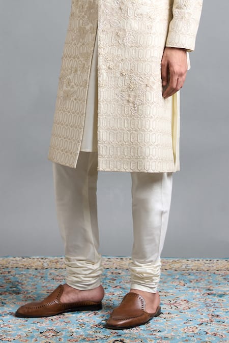 Buy_Gargee Designers_Ivory Silk Embroidery Arnav Sherwani Set _Online_at_Aza_Fashions