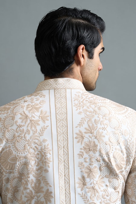 Shop Gargee Designers Ivory Embroidery Aaryan Jacket And Kurta Set Online at Aza Fashions Shop_Gargee Designers_Ivory Embroidery Aaryan Jacket And Kurta Set _Online_at_Aza_Fashions