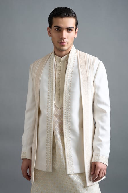 Shop Gargee Designers Ivory Embroidery Anant Jacket And Kurta Set Online at Aza Fashions Shop_Gargee Designers_Ivory Embroidery Anant Jacket And Kurta Set _Online_at_Aza_Fashions