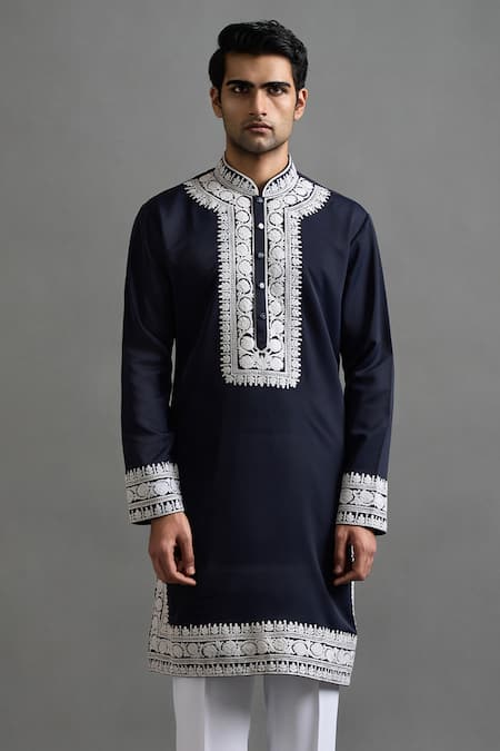Gargee Designers_Navy Embroidery Neelash Kurta Pant Set _Online_at_Aza_Fashions