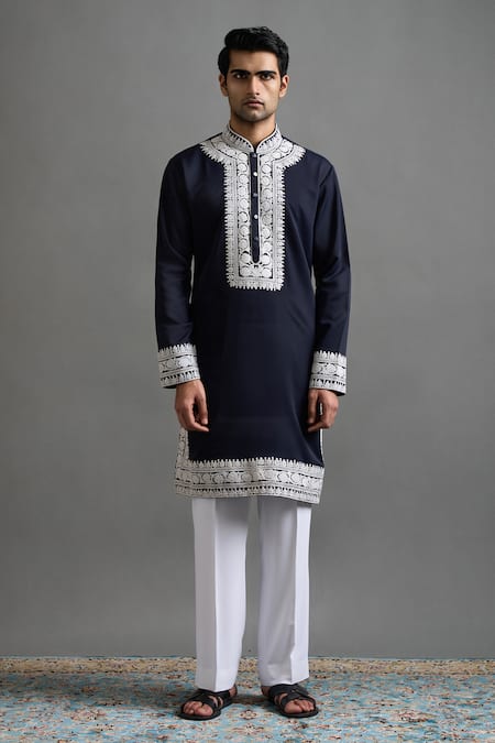 Shop_Gargee Designers_Navy Embroidery Neelash Kurta Pant Set _Online_at_Aza_Fashions