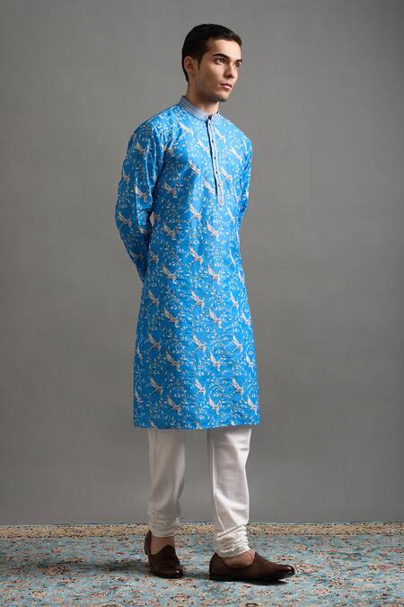 Buy_Gargee Designers_Cobalt Chanderi Silk Embroidery Neel Vistaar Kurta Set _Online_at_Aza_Fashions