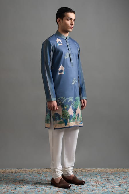 Gargee Designers_Teal Chanderi Silk Embroidery Shahi Bagh Kurta Set _Online_at_Aza_Fashions