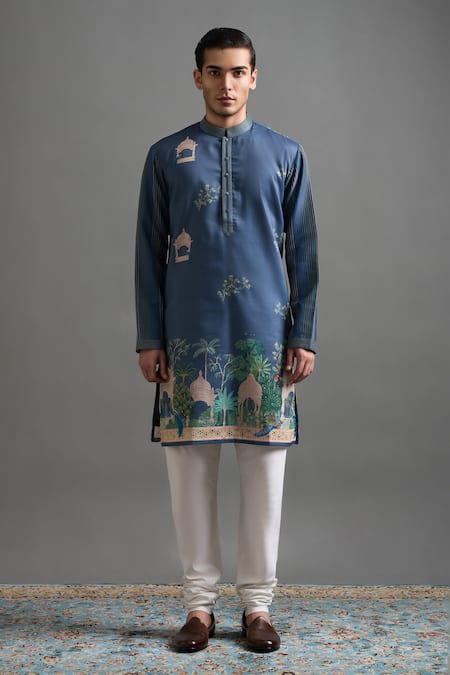 Buy_Gargee Designers_Teal Chanderi Silk Embroidery Shahi Bagh Kurta Set _Online_at_Aza_Fashions