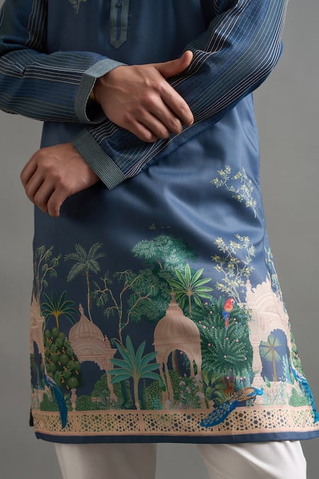 Shop_Gargee Designers_Teal Chanderi Silk Embroidery Shahi Bagh Kurta Set _Online_at_Aza_Fashions