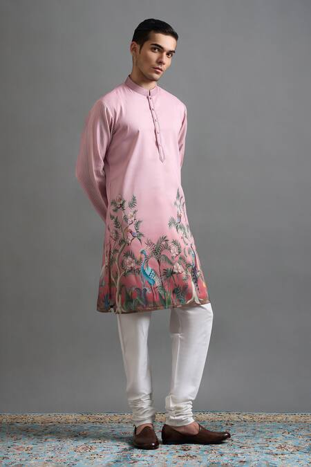 Buy_Gargee Designers_Pink Chanderi Silk Embroidery Mayur Bagh Kurta Set _Online_at_Aza_Fashions