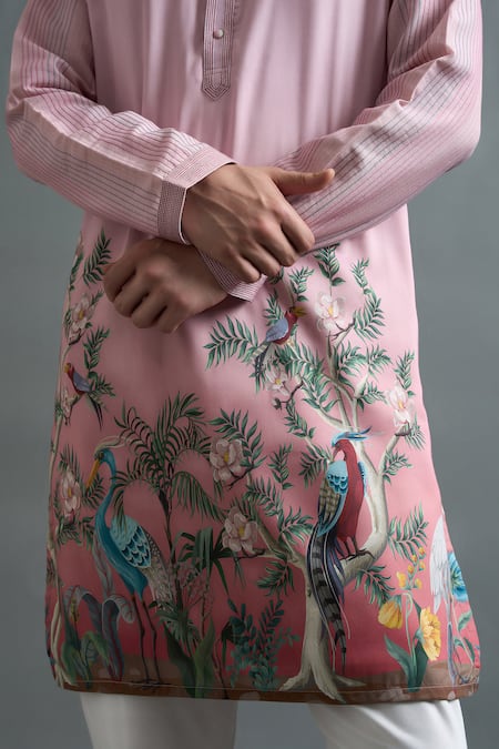 Shop_Gargee Designers_Pink Chanderi Silk Embroidery Mayur Bagh Kurta Set _Online_at_Aza_Fashions