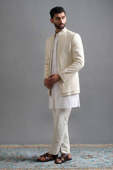 Buy Gargee Designers Ivory Dupion Embroidery, Zari Radiance Jacket Kurta Set Online at Aza Fashions Buy_Gargee Designers_Ivory Dupion Embroidery, Zari Radiance Jacket Kurta Set _Online_at_Aza_Fashions