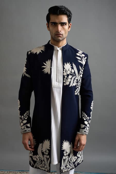 Gargee Designers Navy Polyester Embroidery Neelraj Jacket And Pant Set Online at Aza Fashions Gargee Designers_Navy Polyester Embroidery Neelraj Jacket And Pant Set _Online_at_Aza_Fashions