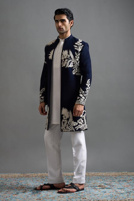 Buy Gargee Designers Navy Polyester Embroidery Neelraj Jacket And Pant Set Online at Aza Fashions Buy_Gargee Designers_Navy Polyester Embroidery Neelraj Jacket And Pant Set _Online_at_Aza_Fashions