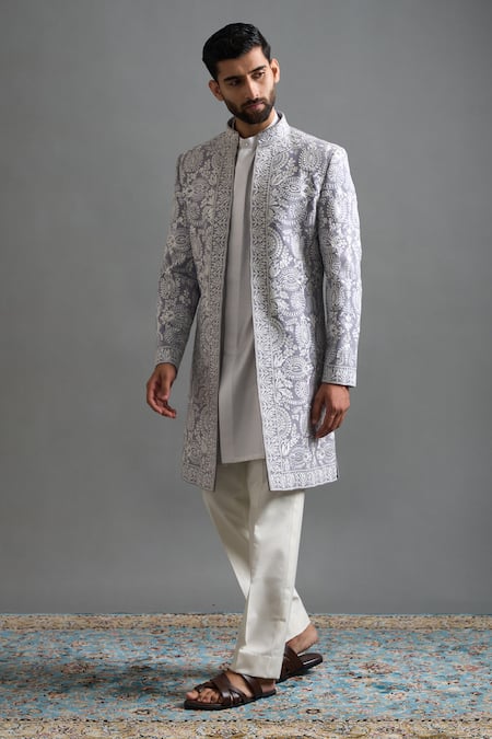 Gargee Designers Gray Polyester Embroidery Shvetindra Jacket And Pant Set Online at Aza Fashions Gargee Designers_Gray Polyester Embroidery Shvetindra Jacket And Pant Set _Online_at_Aza_Fashions