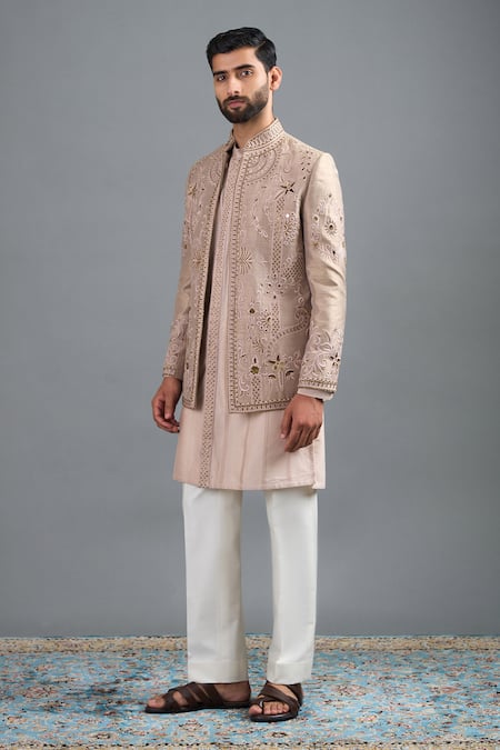 Buy Gargee Designers Beige Silk Embroidery Surya Jacket And Kurta Set Online at Aza Fashions Buy_Gargee Designers_Beige Silk Embroidery Surya Jacket And Kurta Set _Online_at_Aza_Fashions