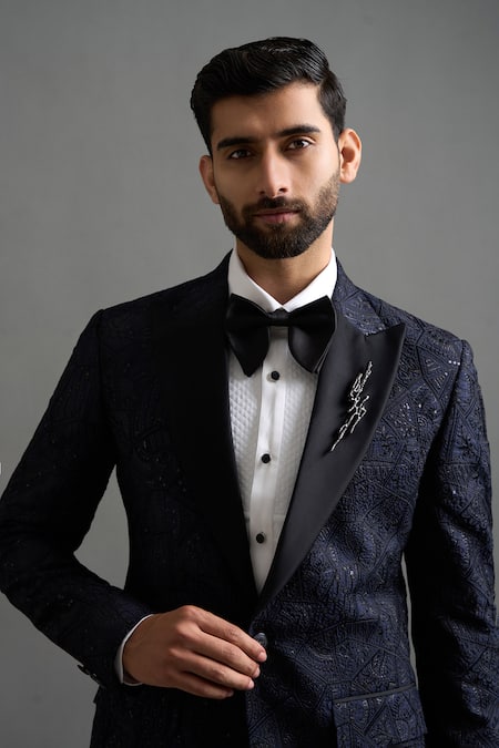 Shop Gargee Designers Navy Polyester Embroidery Nakshatra Tuxedo Pant Set Online at Aza Fashions Shop_Gargee Designers_Navy Polyester Embroidery Nakshatra Tuxedo Pant Set _Online_at_Aza_Fashions